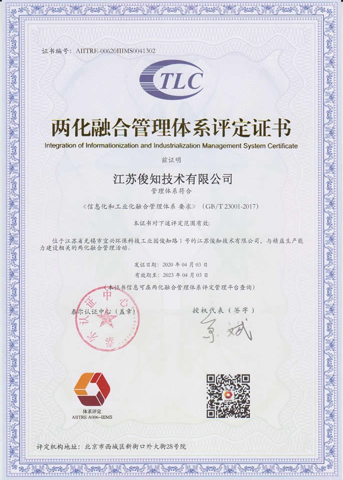 两化融合管理体系评定证书